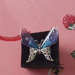 Elegant Silver and Blue Butterfly Ring